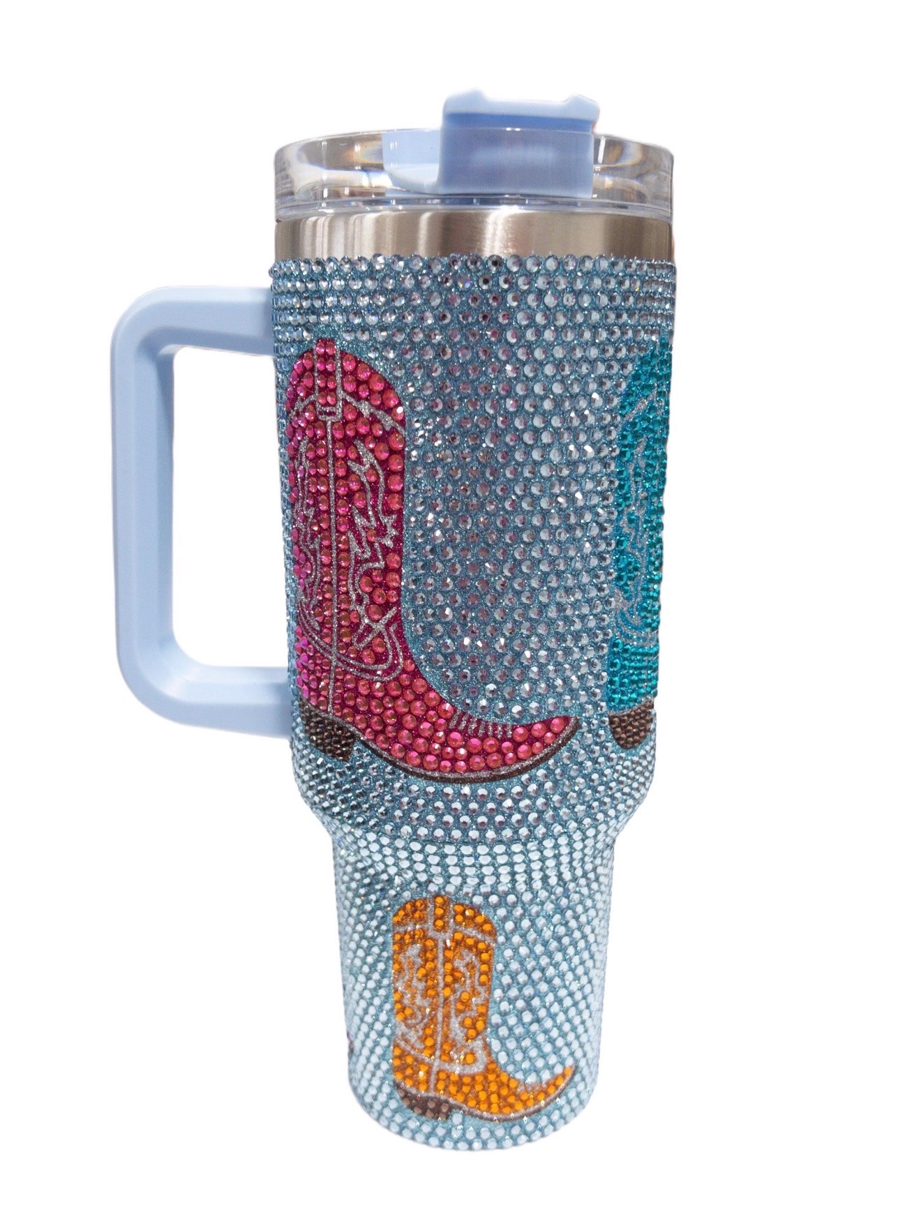 Cowgirl boot rhinestone handled tumbler