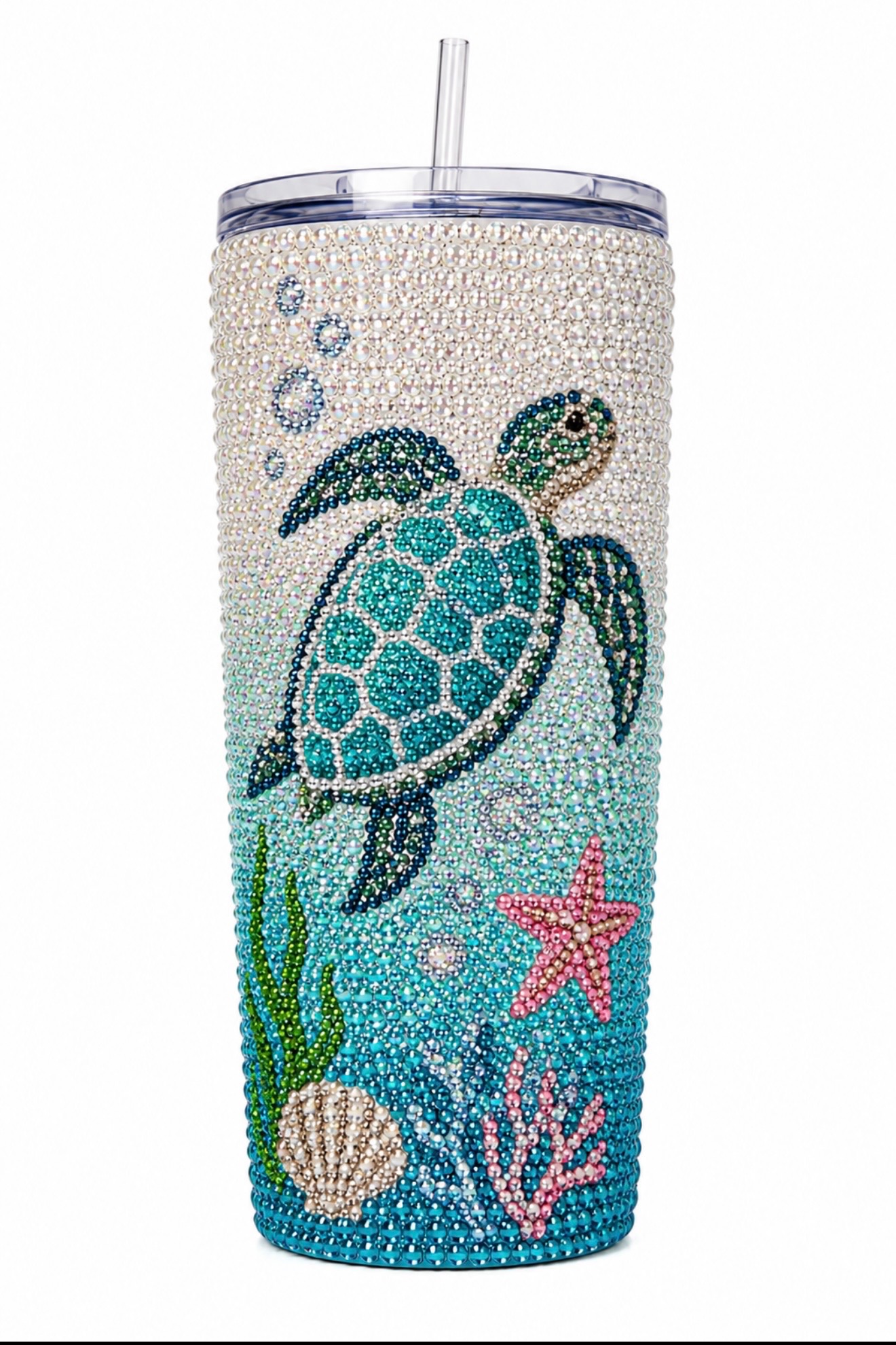 Sea turtle ocean rhinestone tumbler